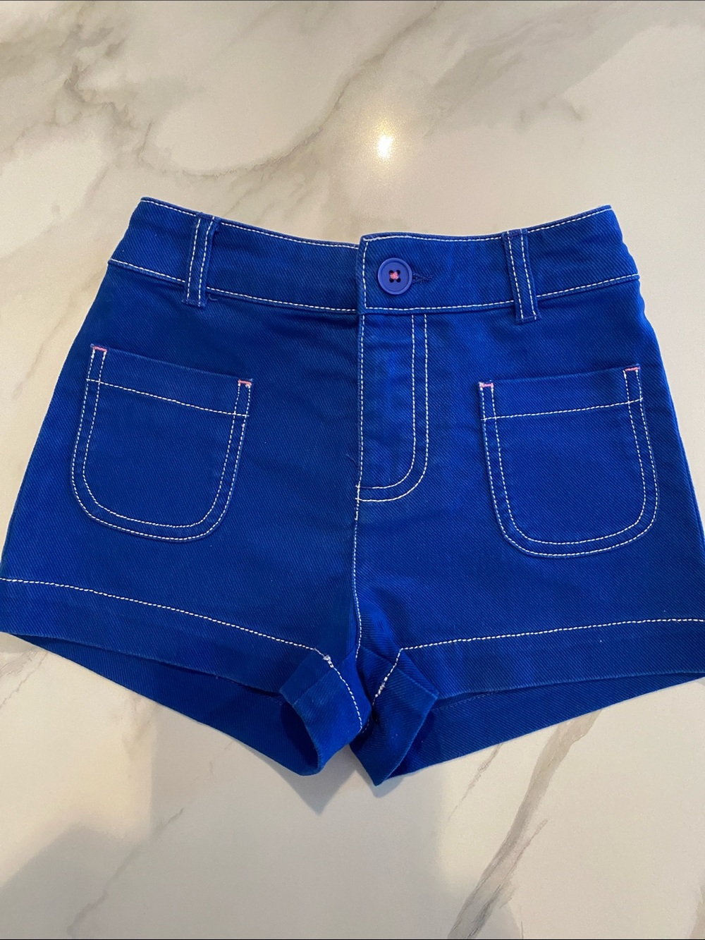 Mini Boden Patch Pocket Girls Shorts blue size 6-7y